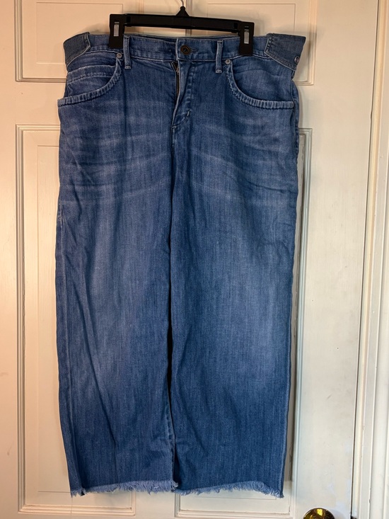 Citizens Of Humanity Denim - Citizens of Humanity High-Rise Wide-Leg Cropped Denim Jeans with Raw Hem Size 28